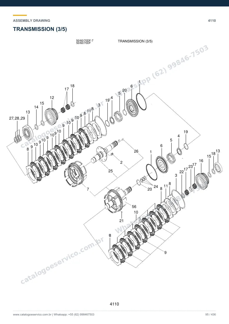 Catálogo de peças Hyundai 50/60/70DF-7: desenho de montagem — transmissão e conversor de torque