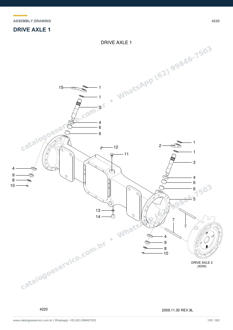 Catálogo de peças Hyundai 80D-7: desenho de montagem — eixos, freios e rodas