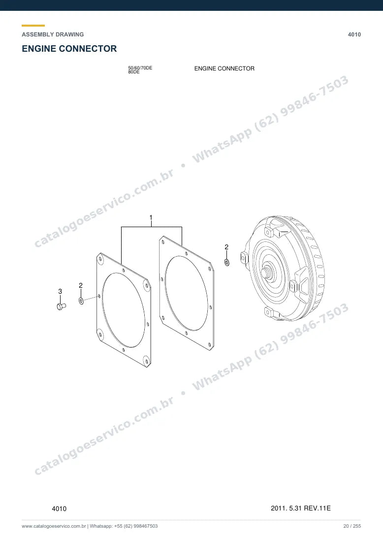 Catálogo de peças Hyundai 80D-7E: desenho de montagem — motor e componentes internos