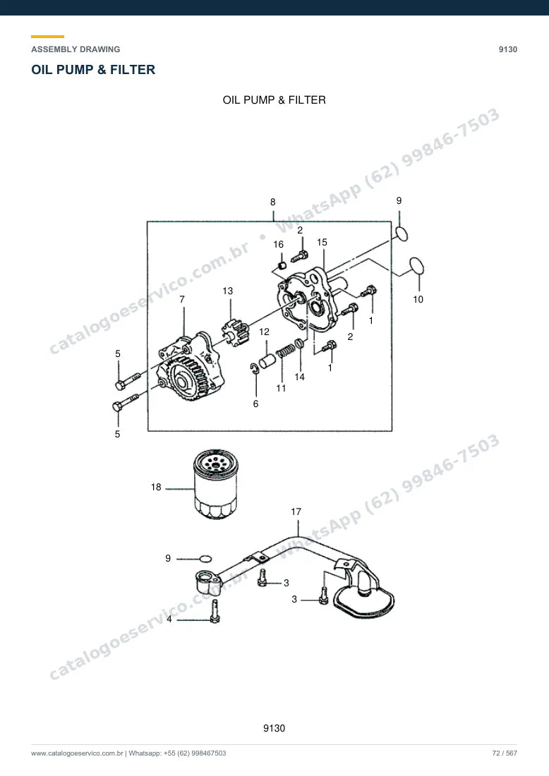 Catálogo de peças Hyundai HDF50/70-7: desenho de montagem — bomba hidráulica e válvula de controle (MCV)