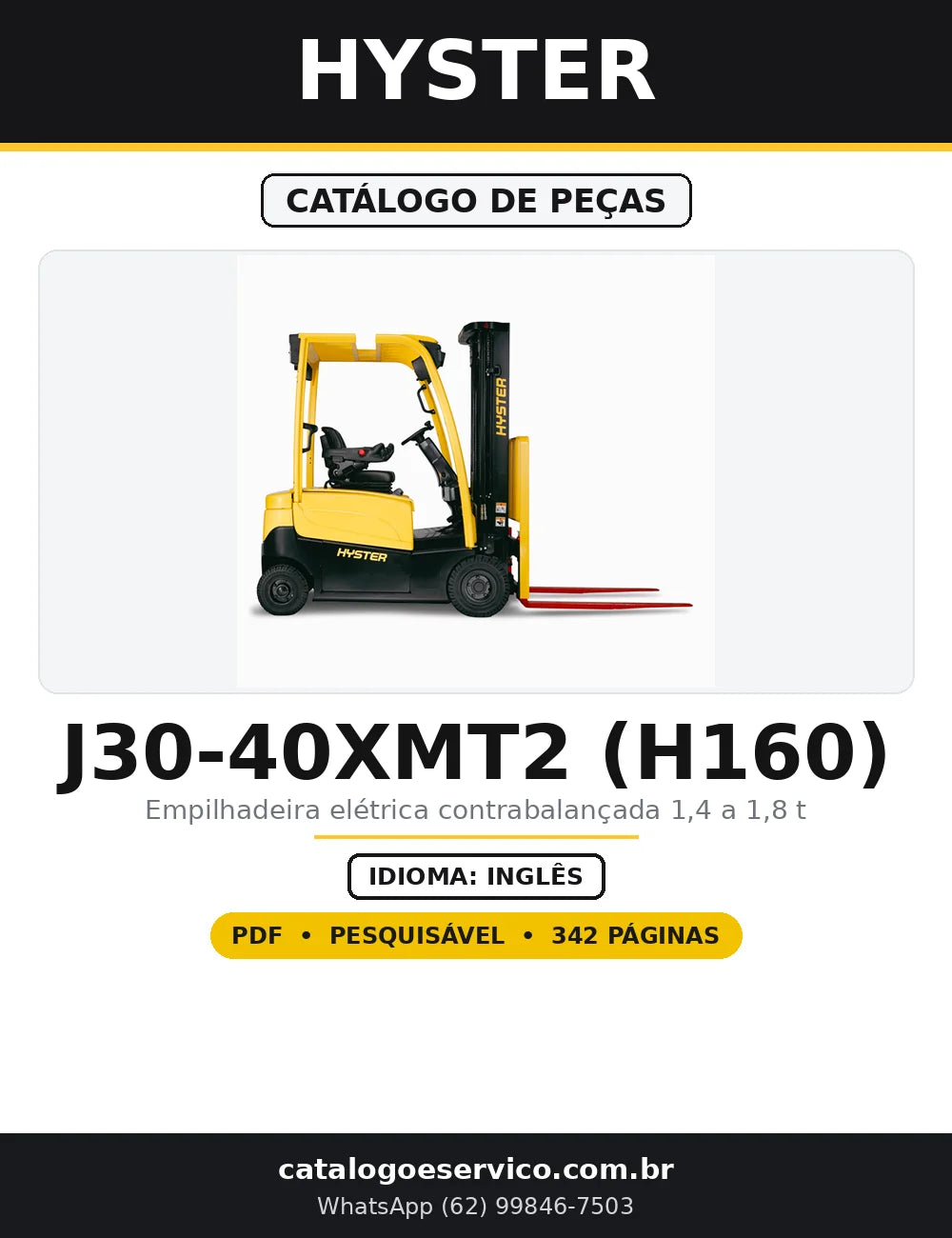 Capa do Catálogo de Peças Hyster J30-40XMT2 (H160) em PDF com 342 páginas