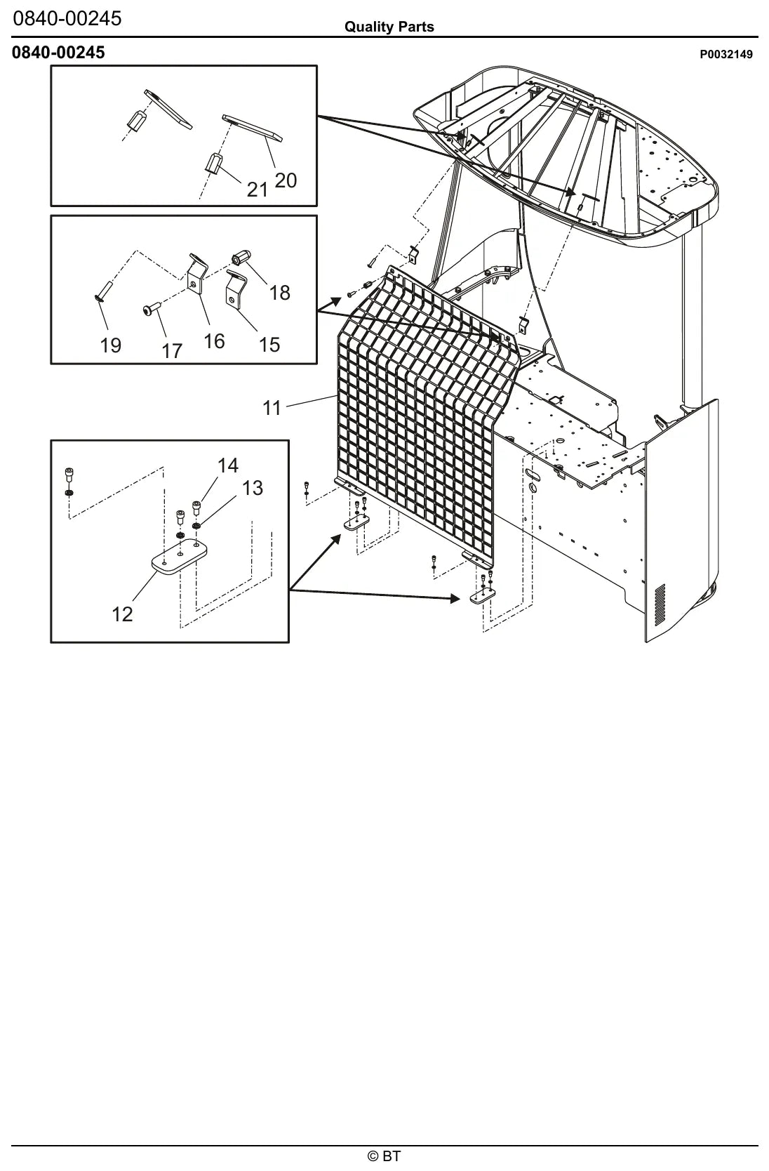 Página ilustrada do Catálogo de Peças BT (Toyota) RRE140 / RRE160 com as posições numeradas