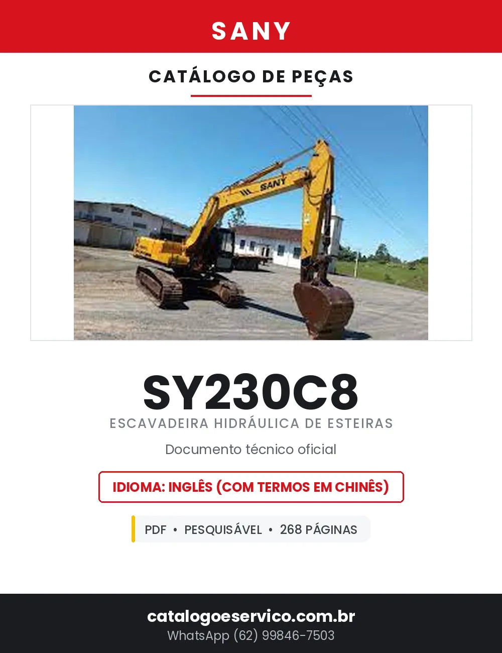 Catálogo de Peças SANY SY230C8 Escavadeira Hidráulica — 268 Páginas em PDF — capa