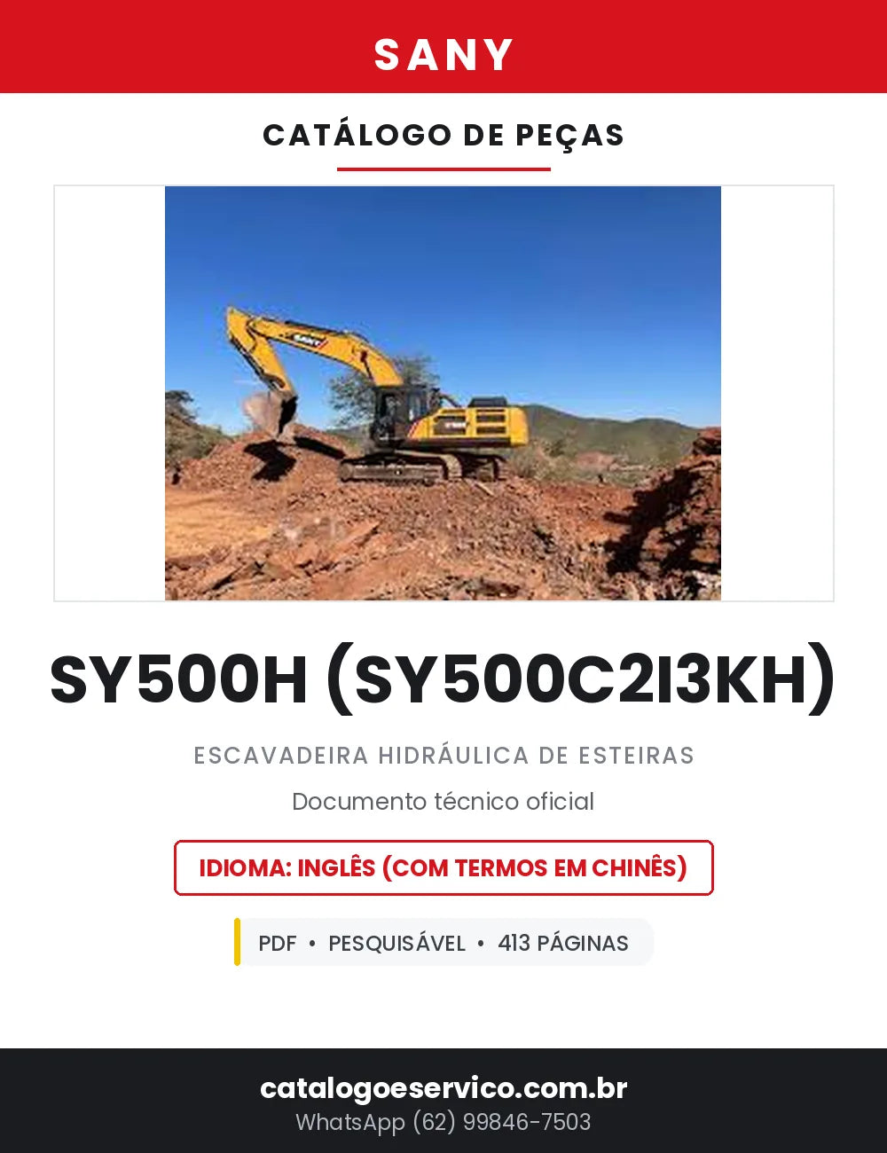 Catálogo de Peças SANY SY500H Escavadeira Hidráulica de Esteiras — 413 Páginas em PDF — capa