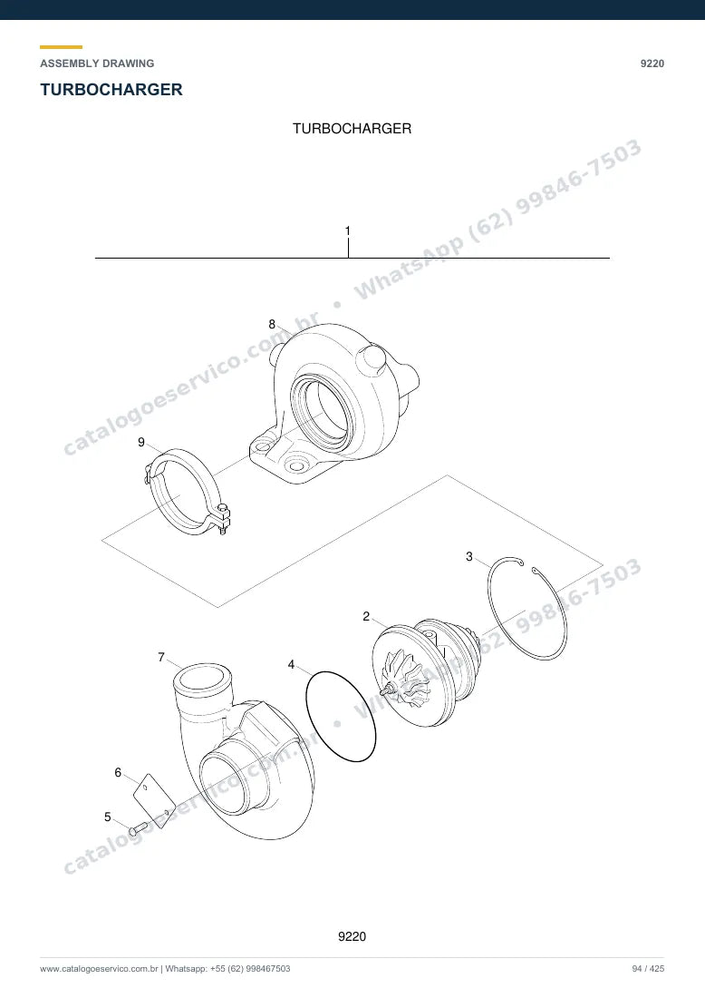 Catálogo de peças Hyundai R110-7A: desenho de montagem — motor e componentes internos