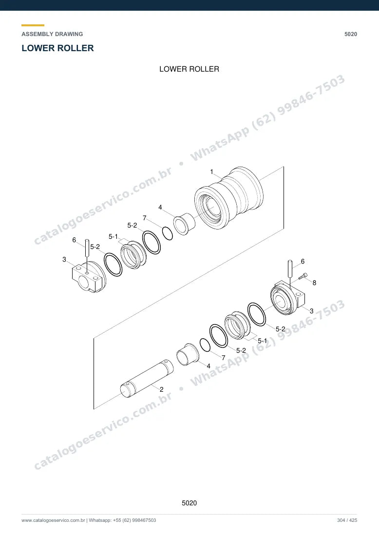 Catálogo de peças Hyundai R110-7A: desenho de montagem — translação e material rodante (2)