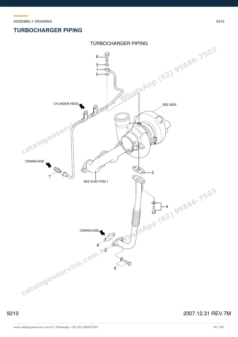 Catálogo de peças Hyundai R140W-7A: desenho de montagem — tubulações hidráulicas