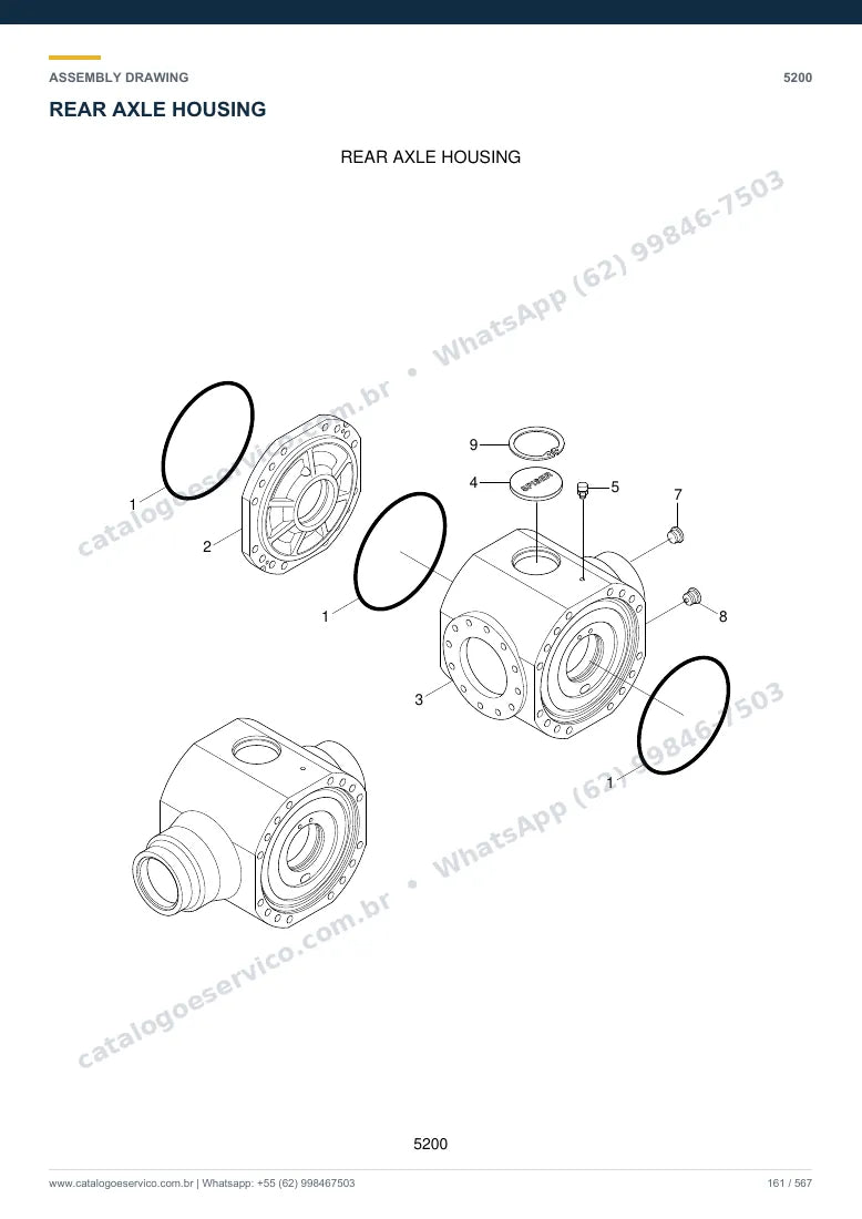 Catálogo de peças Hyundai R140W-7A: desenho de montagem — eixos, freios e rodas