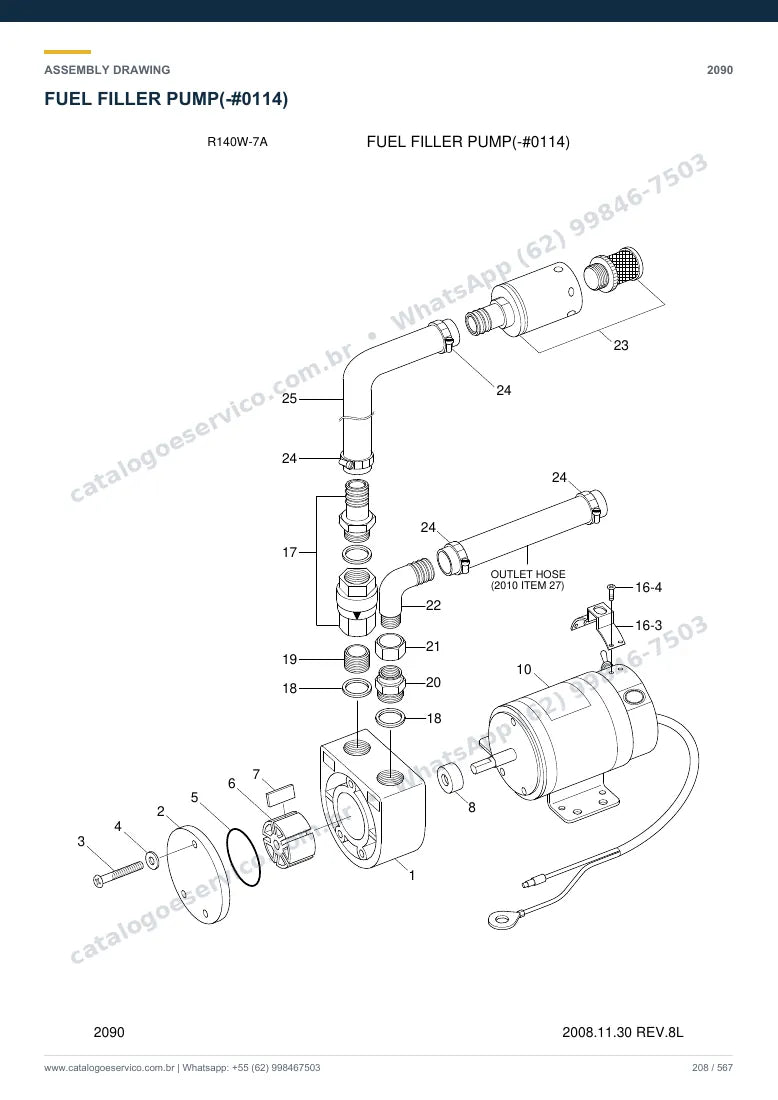 Catálogo de peças Hyundai R140W-7A: desenho de montagem — combustível e injeção