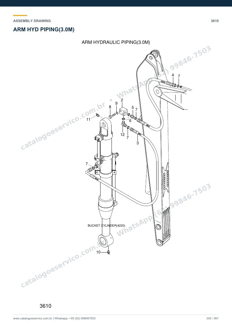 Catálogo de peças Hyundai R140W-7A: desenho de montagem — tubulações hidráulicas (2)