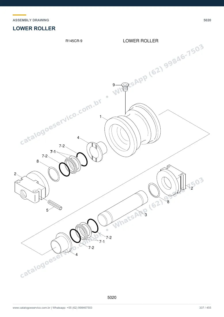 Catálogo de peças Hyundai R145CR-9: desenho de montagem — translação e material rodante (2)