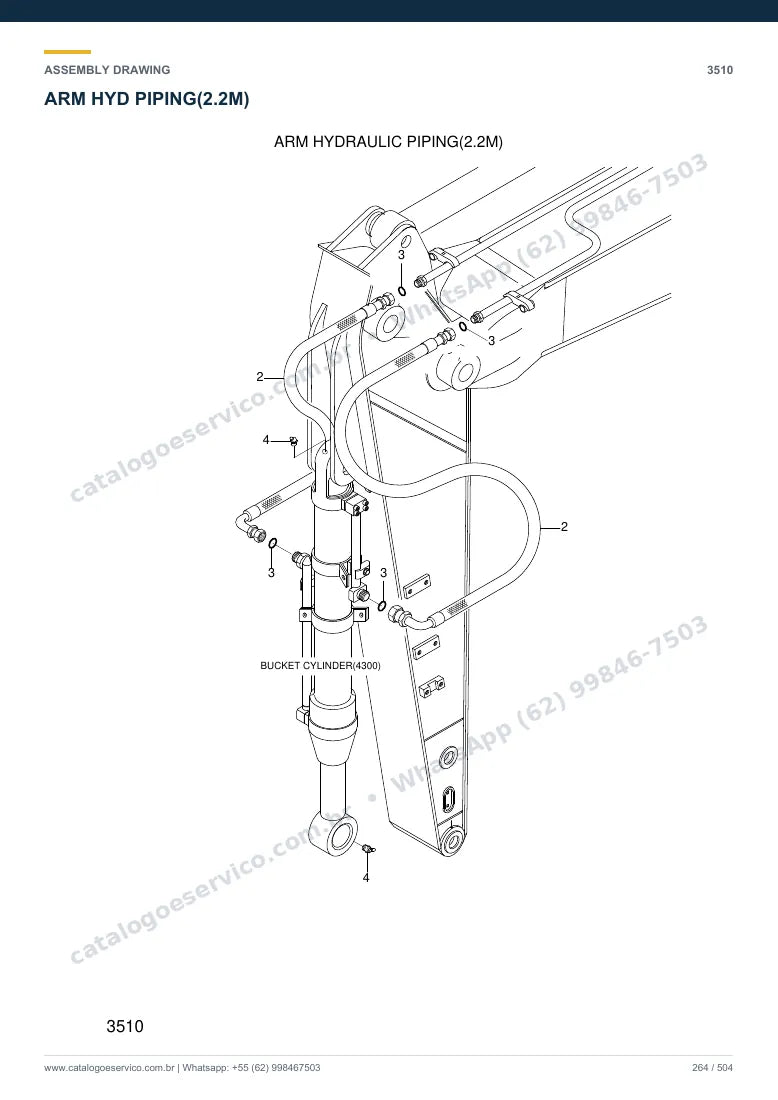 Catálogo de peças Hyundai R180LC-7A: desenho de montagem — tubulações hidráulicas (2)