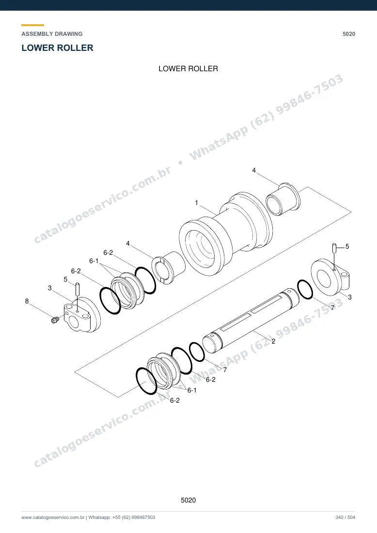 Catálogo de peças Hyundai R180LC-7A: desenho de montagem — translação e material rodante (2)