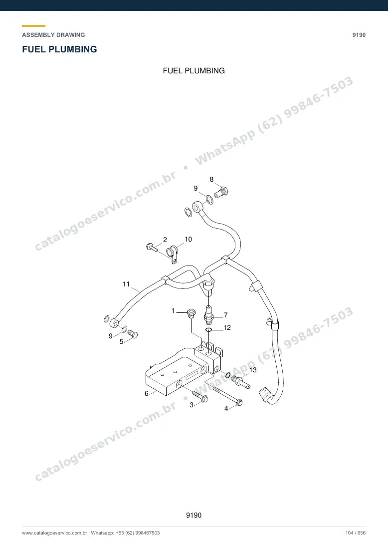 Catálogo de peças Hyundai R210LC-7A: desenho de montagem — combustível e injeção