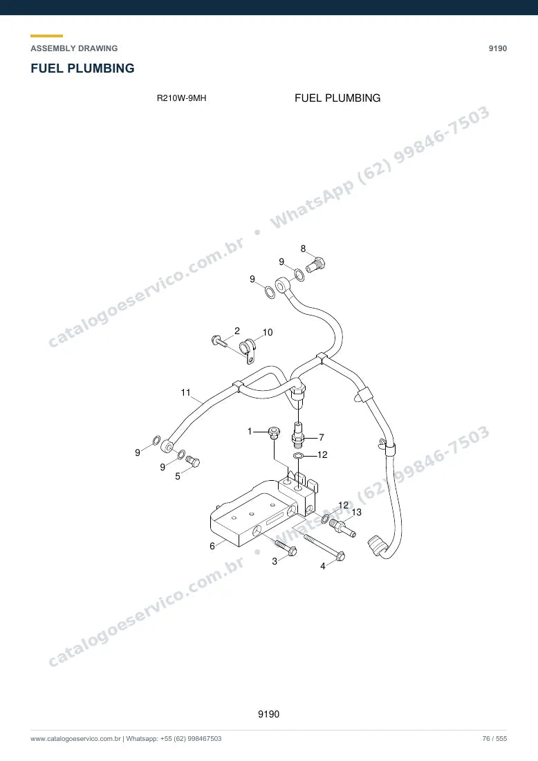 Catálogo de peças Hyundai R210W-9MH: desenho de montagem — combustível e injeção