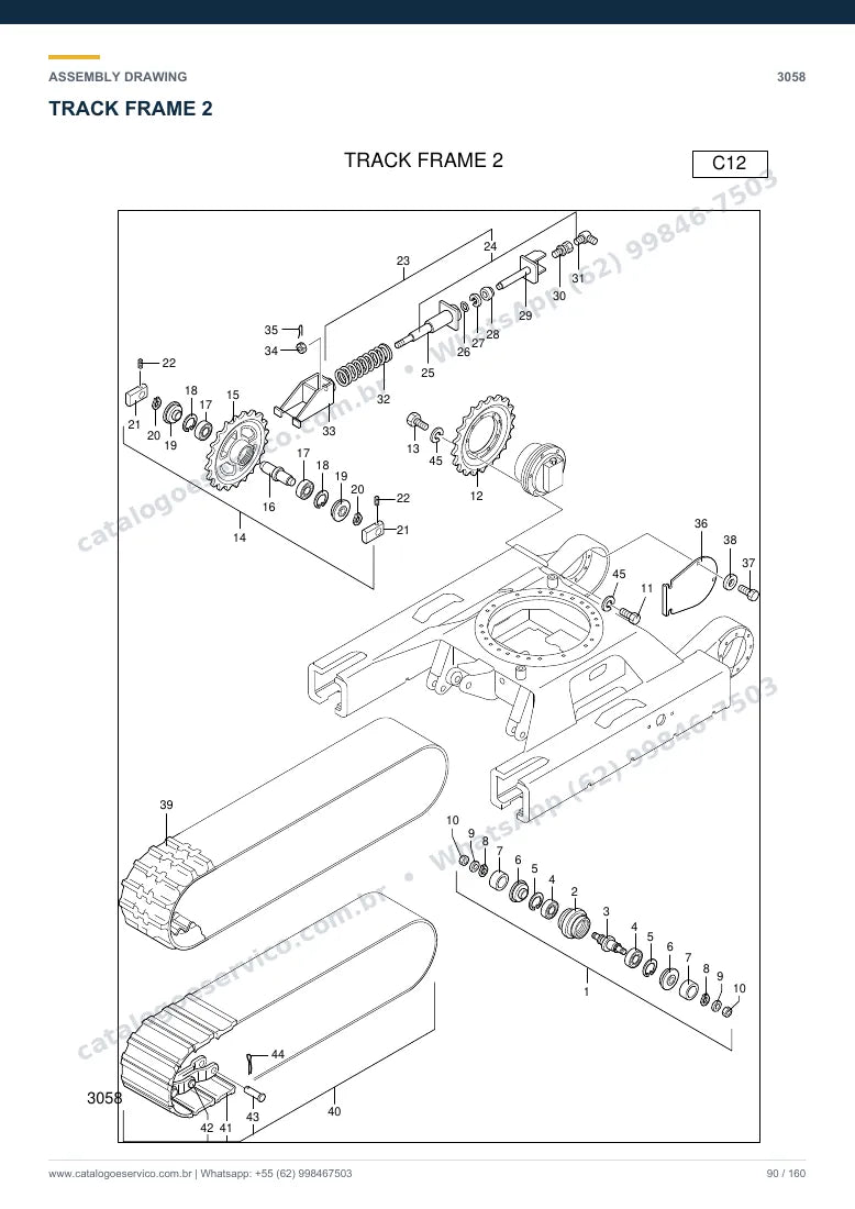 Catálogo de peças Hyundai R22-7: desenho de montagem — translação e material rodante