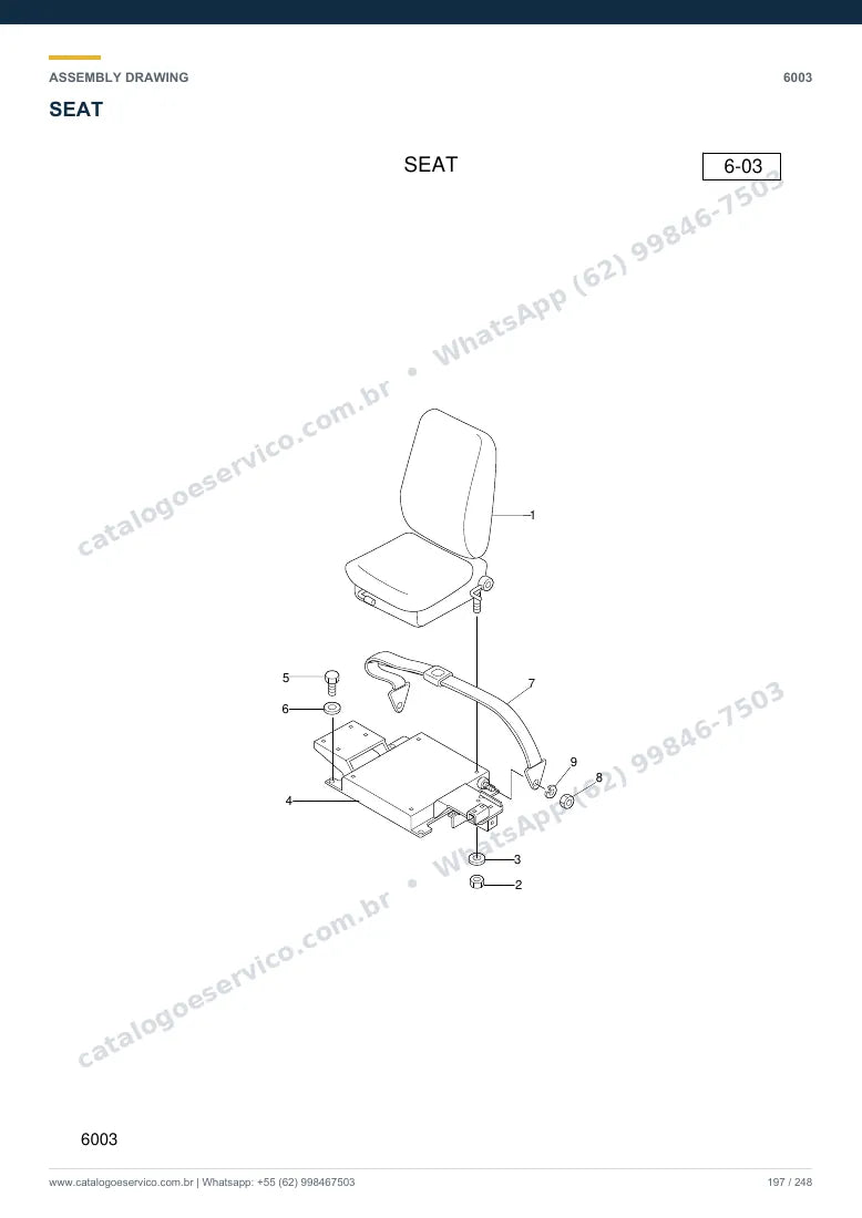 Catálogo de peças Hyundai R28-7: desenho de montagem — cabine, assento e comandos