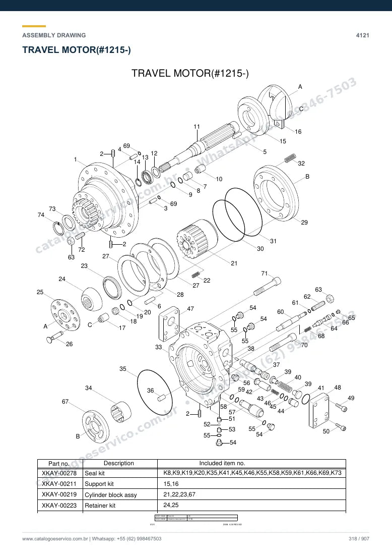 Catálogo de peças Hyundai R290LC-7: desenho de montagem — translação e material rodante
