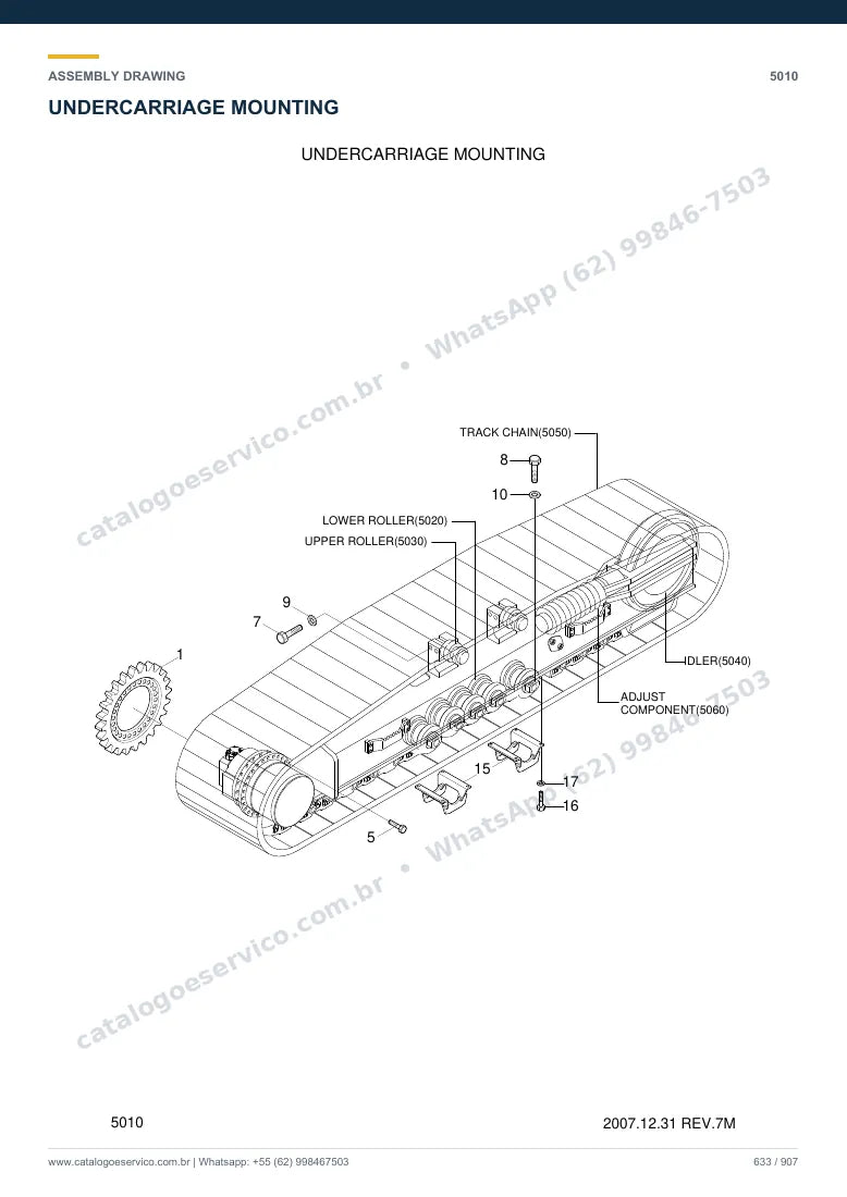 Catálogo de peças Hyundai R290LC-7: desenho de montagem — translação e material rodante (2)