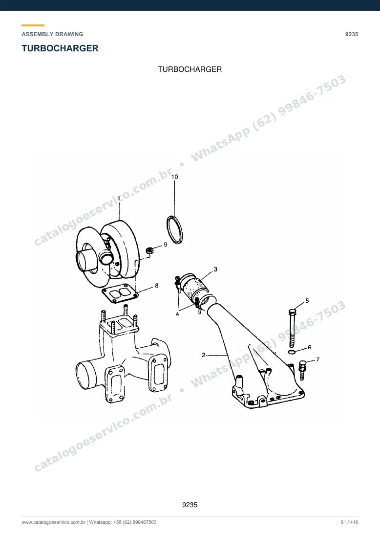 Catálogo de peças Hyundai R290LC-7H: desenho de montagem — motor e componentes internos