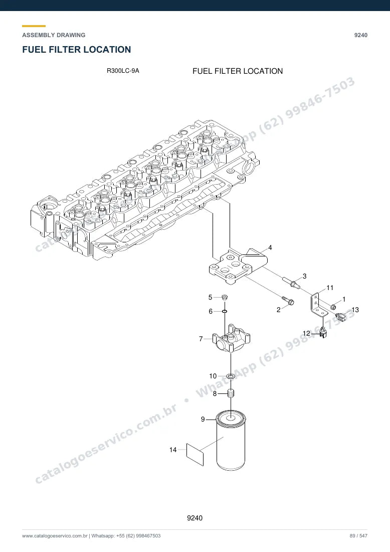 Catálogo de peças Hyundai R300LC-9A: desenho de montagem — combustível e injeção