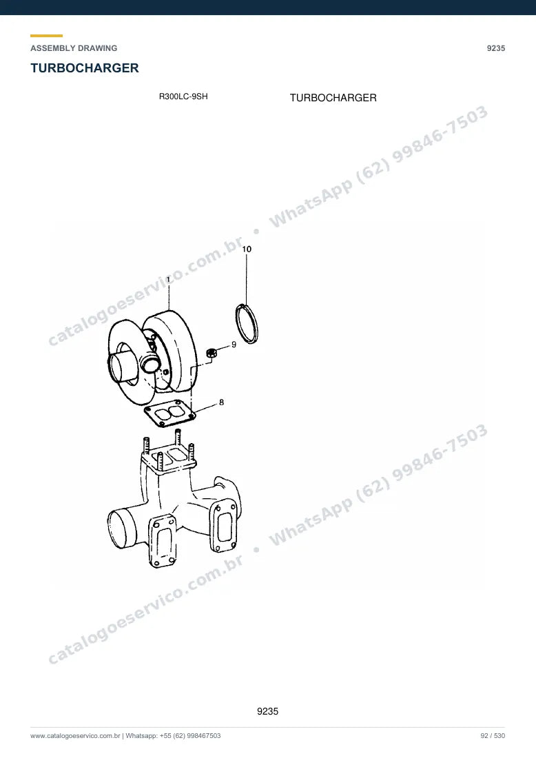Catálogo de peças Hyundai R300LC-9SH: desenho de montagem — motor e componentes internos