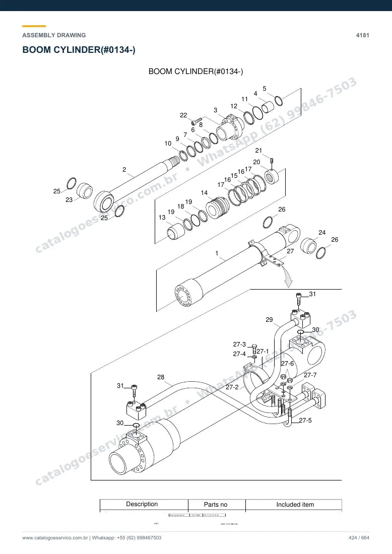Catálogo de peças Hyundai R305LC-7: desenho de montagem — cilindros hidráulicos
