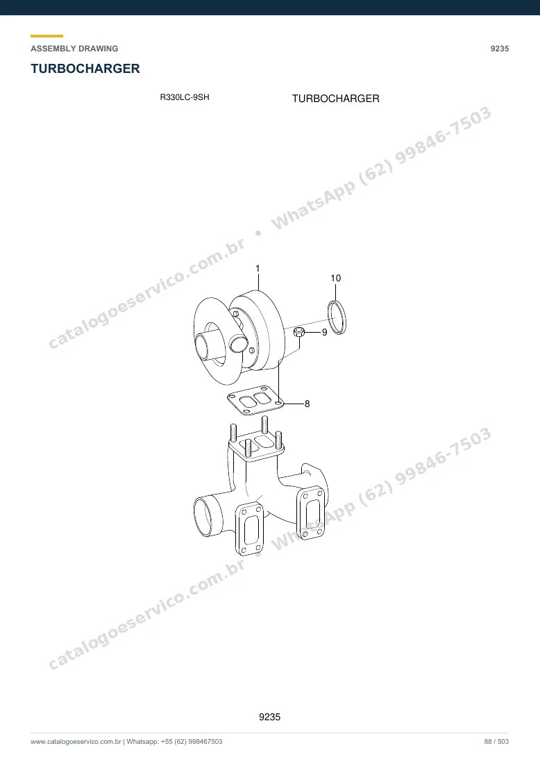 Catálogo de peças Hyundai R330LC-9SH: desenho de montagem — motor e componentes internos