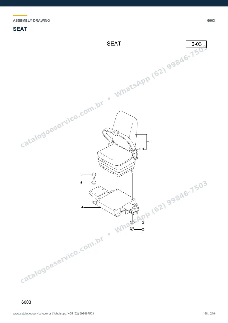 Catálogo de peças Hyundai R35-7: desenho de montagem — cabine, assento e comandos