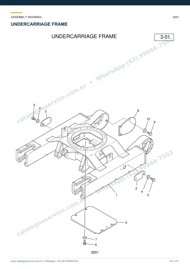 Catálogo de peças Hyundai R36N-7: desenho de montagem — translação e material rodante