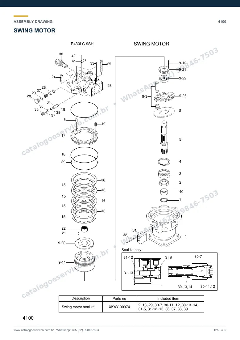Catálogo de peças Hyundai R430LC-9SH: desenho de montagem — giro e junta rotativa