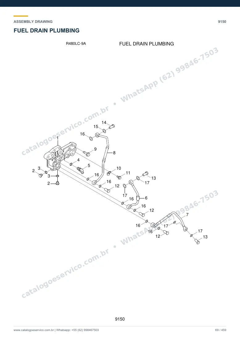 Catálogo de peças Hyundai R480LC-9A: desenho de montagem — combustível e injeção
