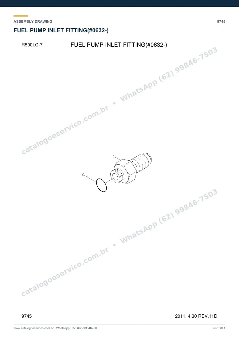 Catálogo de peças Hyundai R500LC-7: desenho de montagem — combustível e injeção