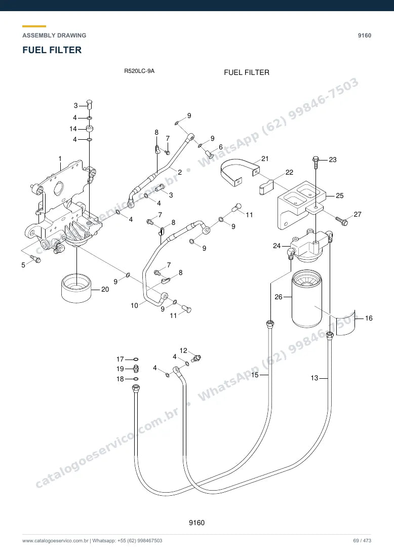 Catálogo de peças Hyundai R520LC-9A: desenho de montagem — combustível e injeção