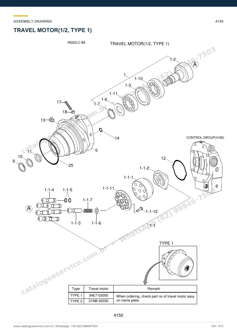 Catálogo de peças Hyundai R520LC-9A: desenho de montagem — translação e material rodante