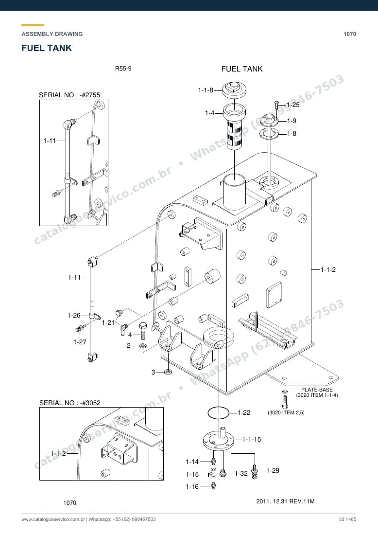 Catálogo de peças Hyundai R55-9: desenho de montagem — combustível e injeção