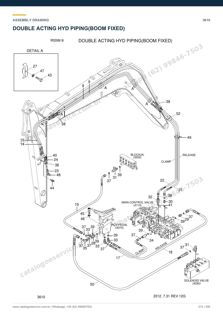 Catálogo de peças Hyundai R55W-9: desenho de montagem — tubulações hidráulicas (2)