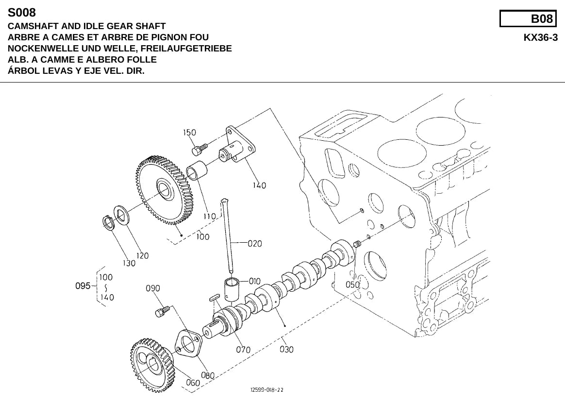 Página ilustrada do Catálogo de Peças Kubota KX36-3 com as posições numeradas