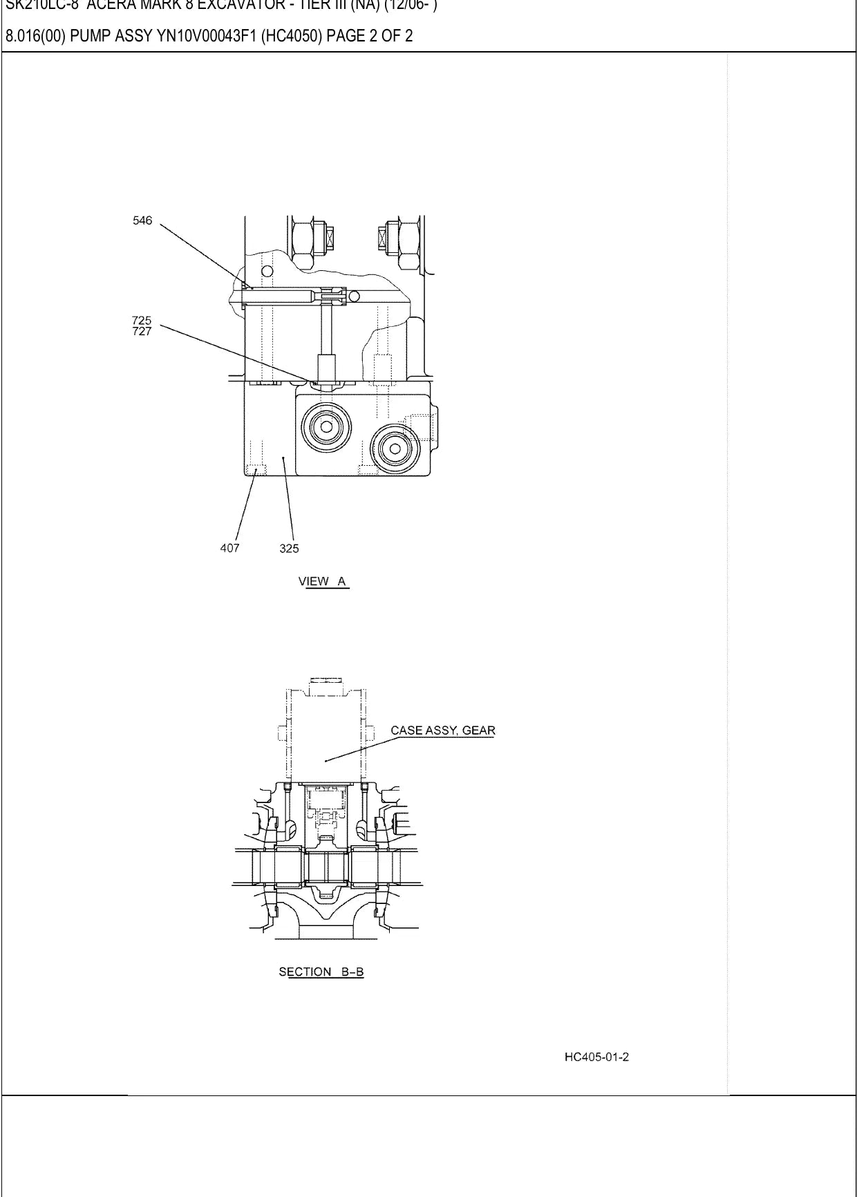 Detalhe de conjunto do Catálogo de Peças Kobelco SK210LC-8 Acera com as referências de fábrica