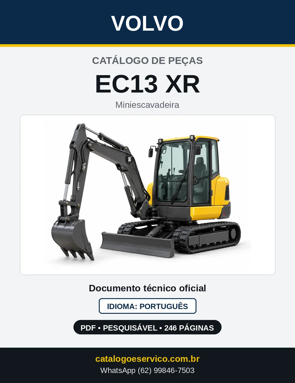 Capa do Catálogo de Peças Volvo EC13 XR e EC13 XTV – miniescavadeira