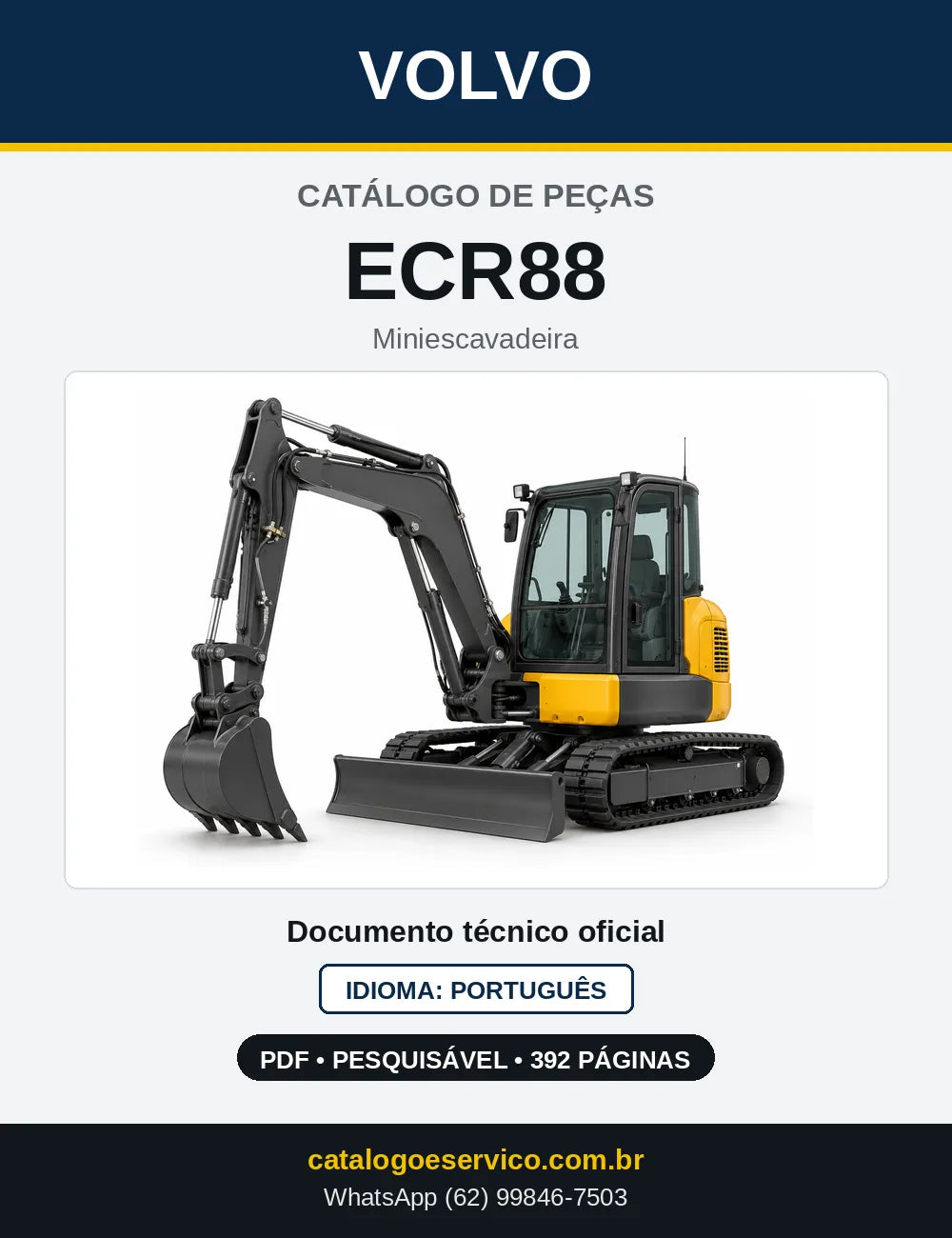 Capa do Catálogo de Peças Volvo ECR88 – miniescavadeira