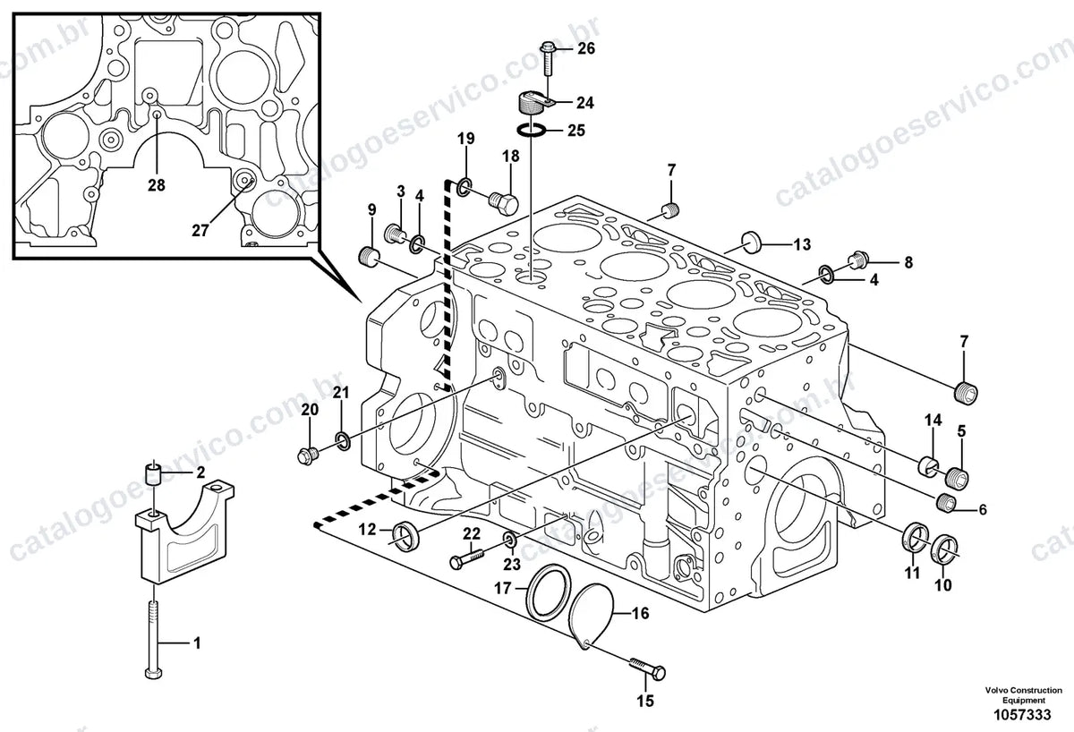 Vista explodida – motor – Catálogo de Peças Volvo EC140B LC