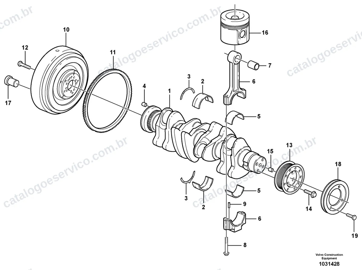 Vista explodida – motor – Catálogo de Peças Volvo EC140B LCM