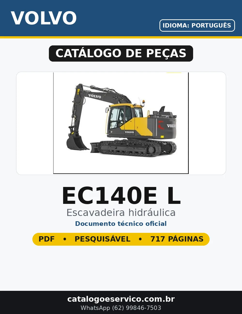 Catálogo de Peças Volvo EC140E L em PDF — capa do documento técnico (717 páginas, Português)