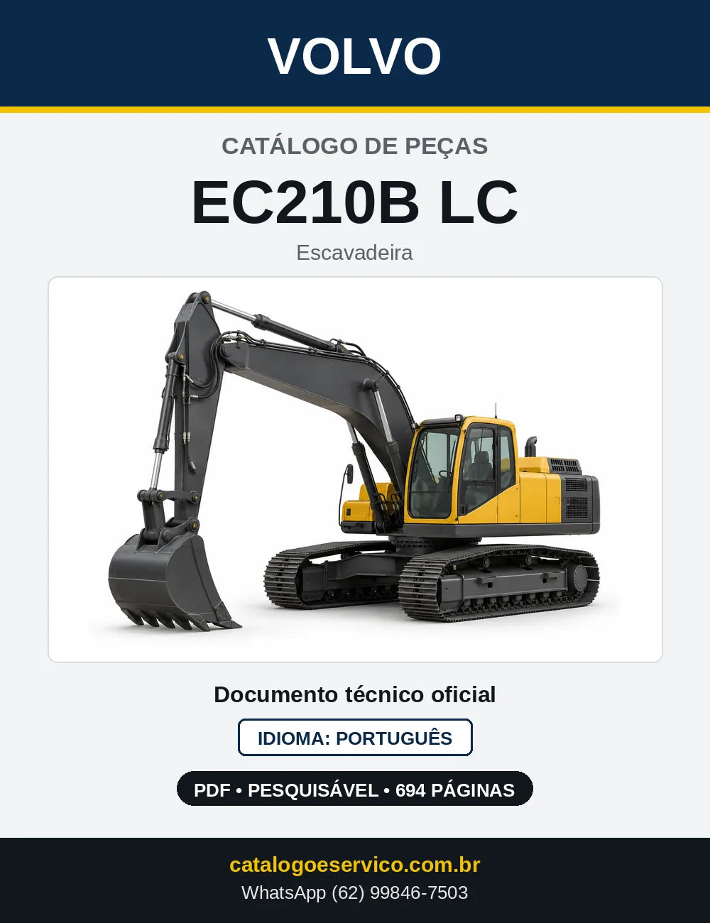 Capa do Catálogo de Peças Volvo EC210B (LC, LR, NC e NLC) – escavadeira