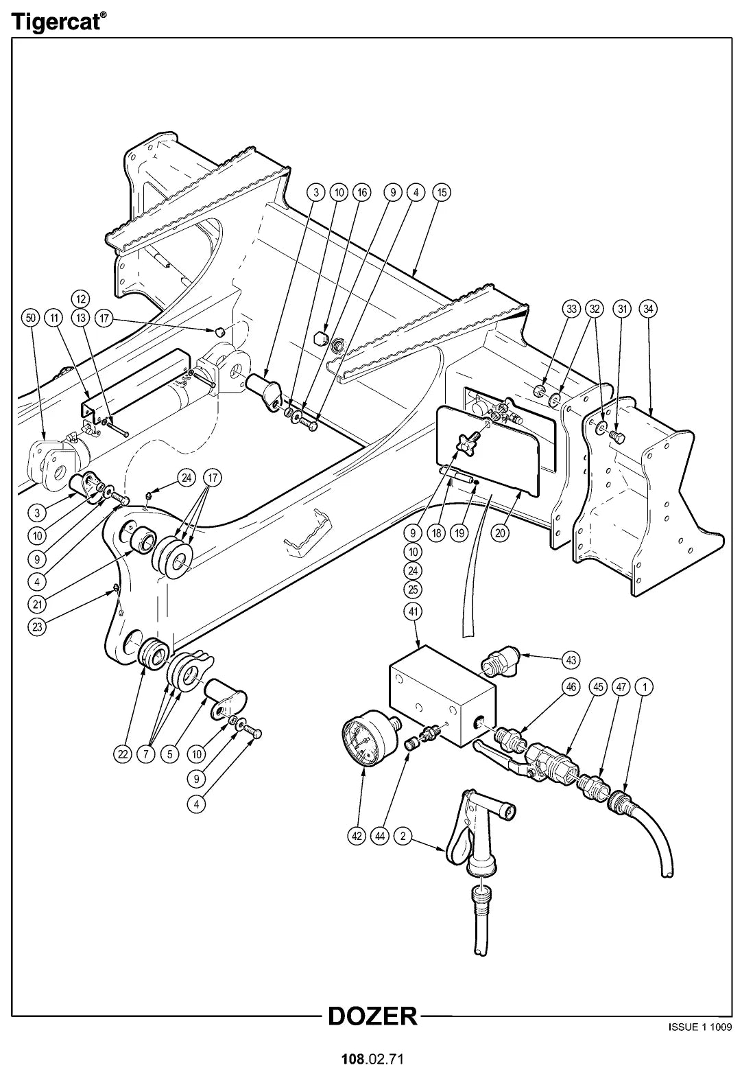 Página ilustrada do Catálogo de Peças Tigercat 635D Skidder com as posições numeradas
