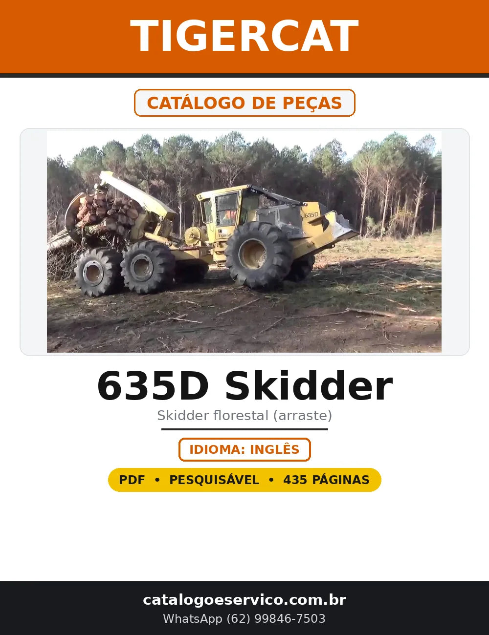 Capa do Catálogo de Peças Tigercat 635D Skidder em PDF com 435 páginas