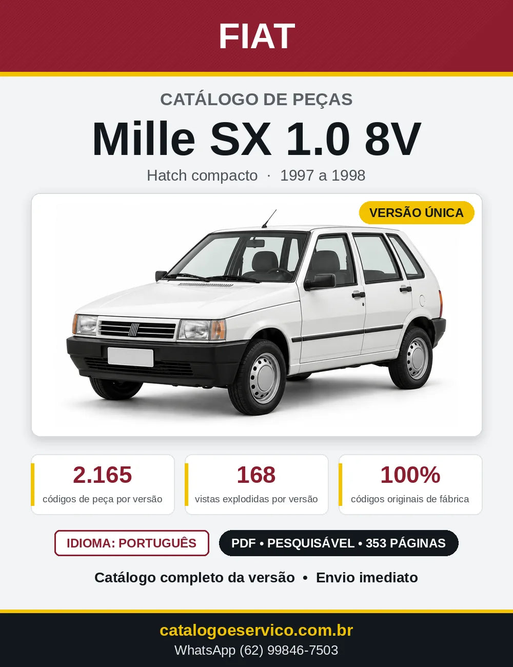 Capa do Catálogo de Peças Fiat Mille SX 1.0 8V 1997 a 1998
