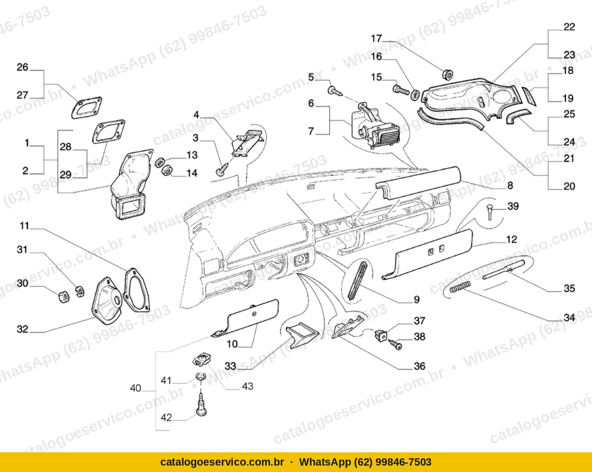 Vista explodida do Catálogo de Peças Fiat Mille SX 1.0 8V: Painel principal