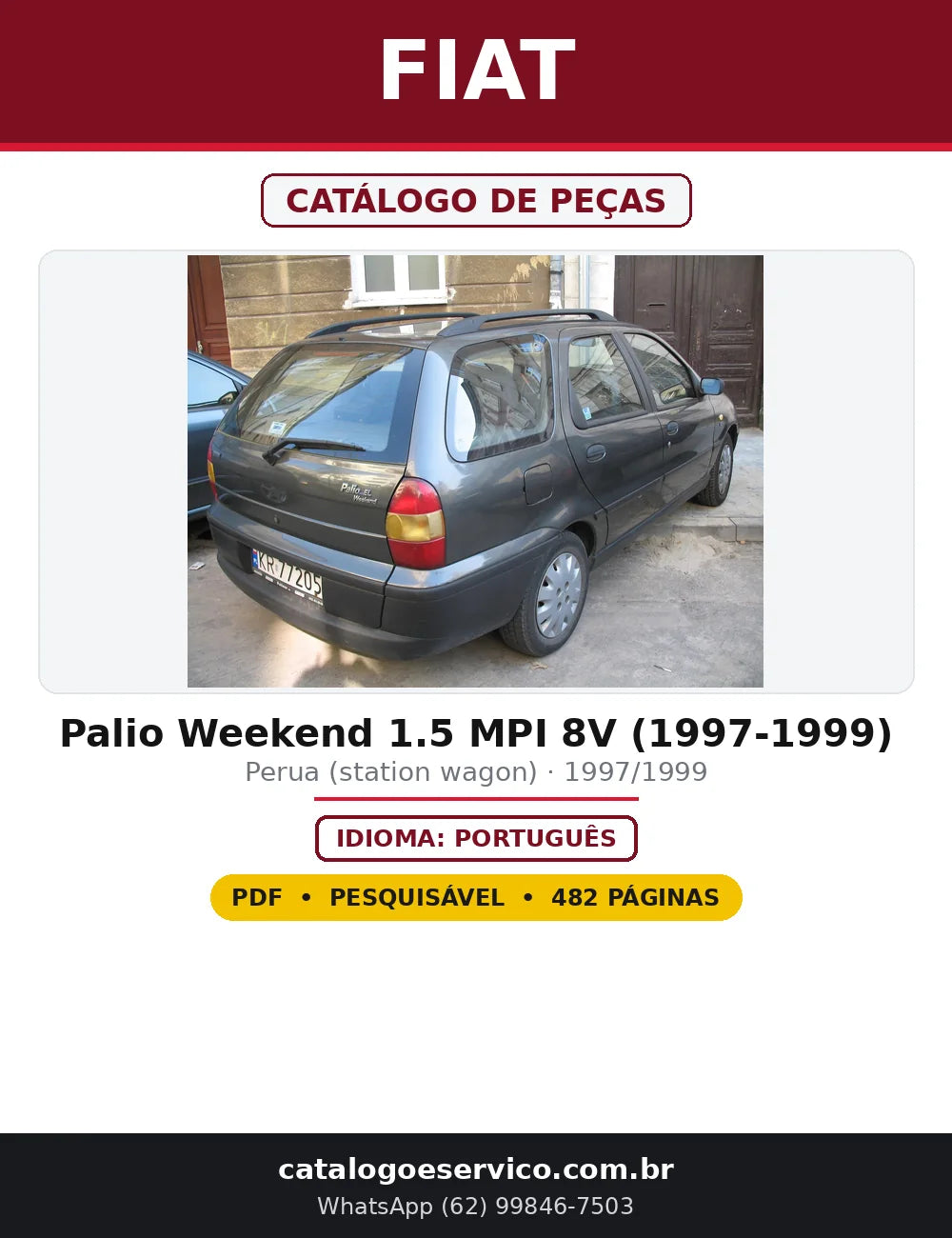 Capa do Catálogo de Peças Fiat Palio Weekend 1.5 MPI 8V (1997-1999) em PDF com 482 páginas
